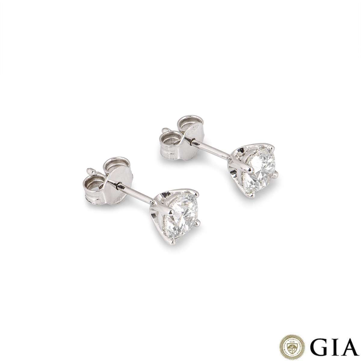 White Gold Round Brilliant Cut Diamond Earrings 1.60ct TDW